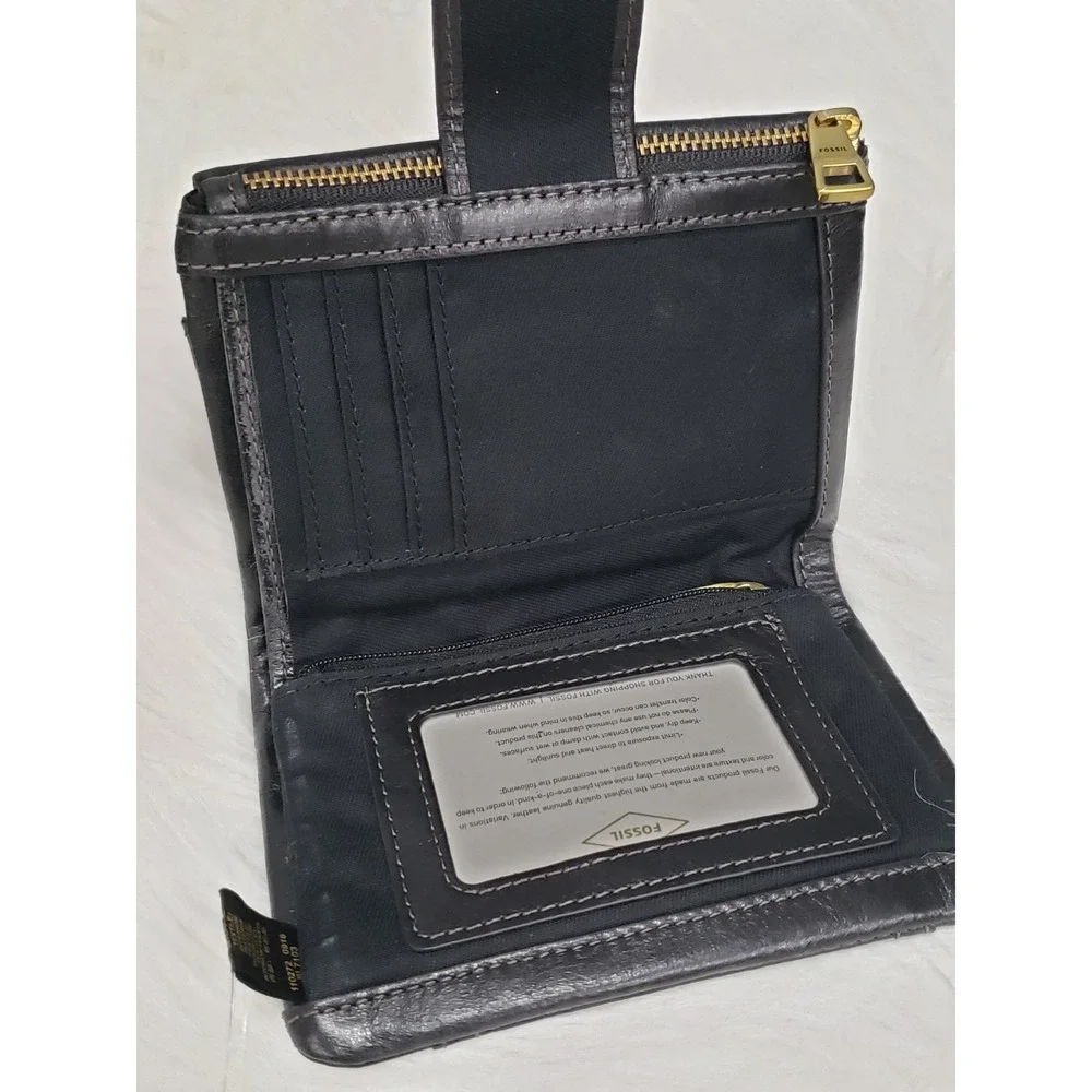 NEW Fossil Ellis Multi function Leather Wallet in Black Card Holder Womens